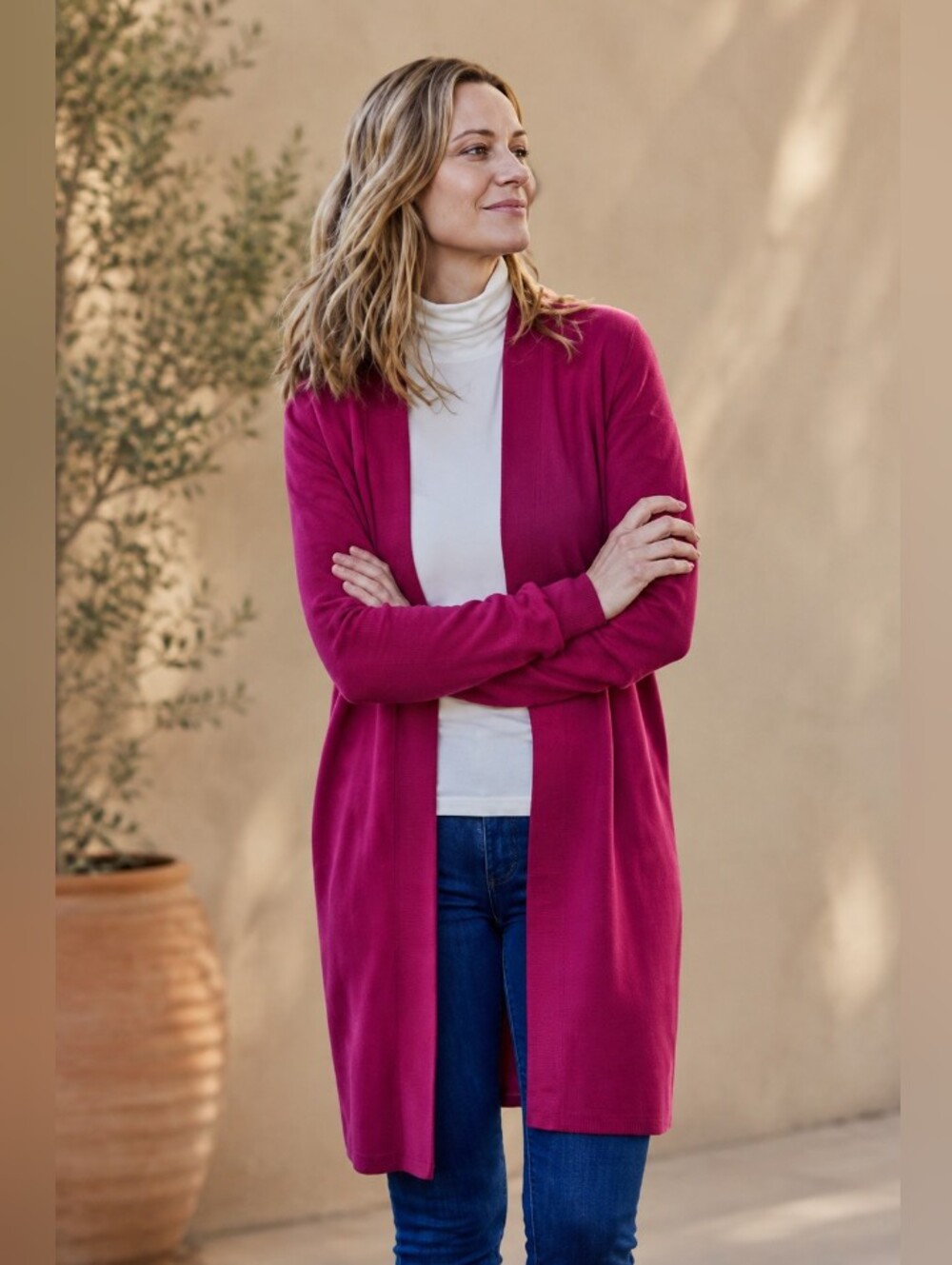WOOLOVERS Merino & Cashmere Edge-to- Edge Long Cardigan In Pink XL
